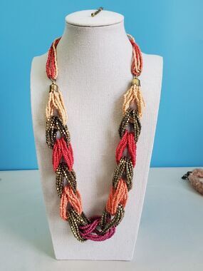QVC Chunky Necklace Braided Seed Bead Multicolor Statement Boho Chic Artsy